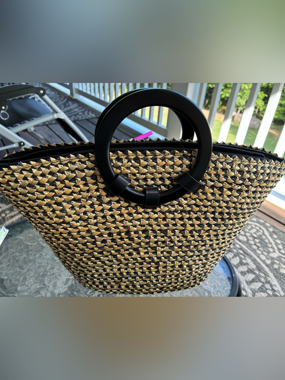 Black and Gold Straw Bag